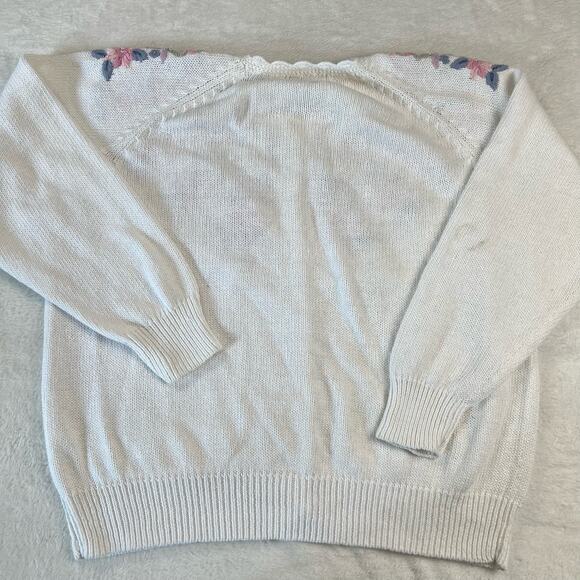 Worthington essentials women’s vintage pastel floral white cardigan sweater sz M - Picture 2 of 7